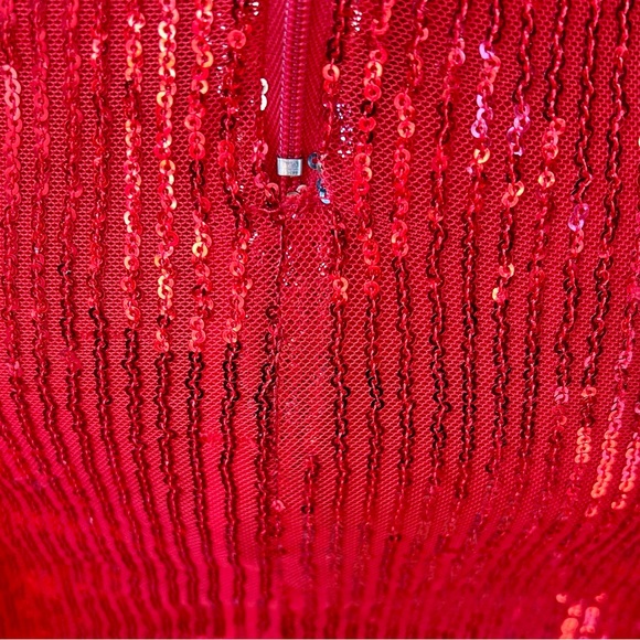 RICHARD DEMETER One Of A Kind Red Sequined Dress With Waterfall Sleeves Size XS - Picture 10 of 14